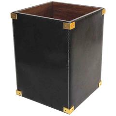 Mark Cross Italy Leather Brass Wastepaper Basket
