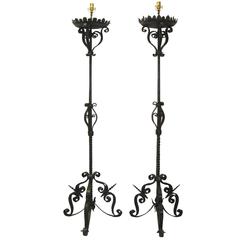 Pair of Spanish Turn of the Century Wrought Iron Torchè€res Floor Lamps 5