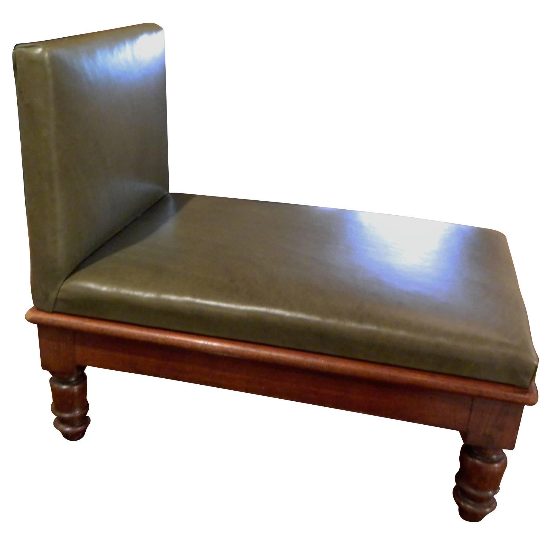 English Metamorphic Mahogany and Leather Upholstered Foot Stool, 19th Century