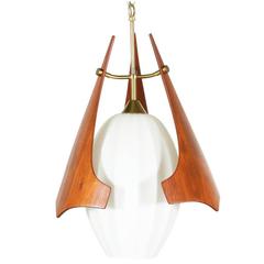 Mid-Century Sculptural Walnut Pendant Chandelier with Frosted Glass 12