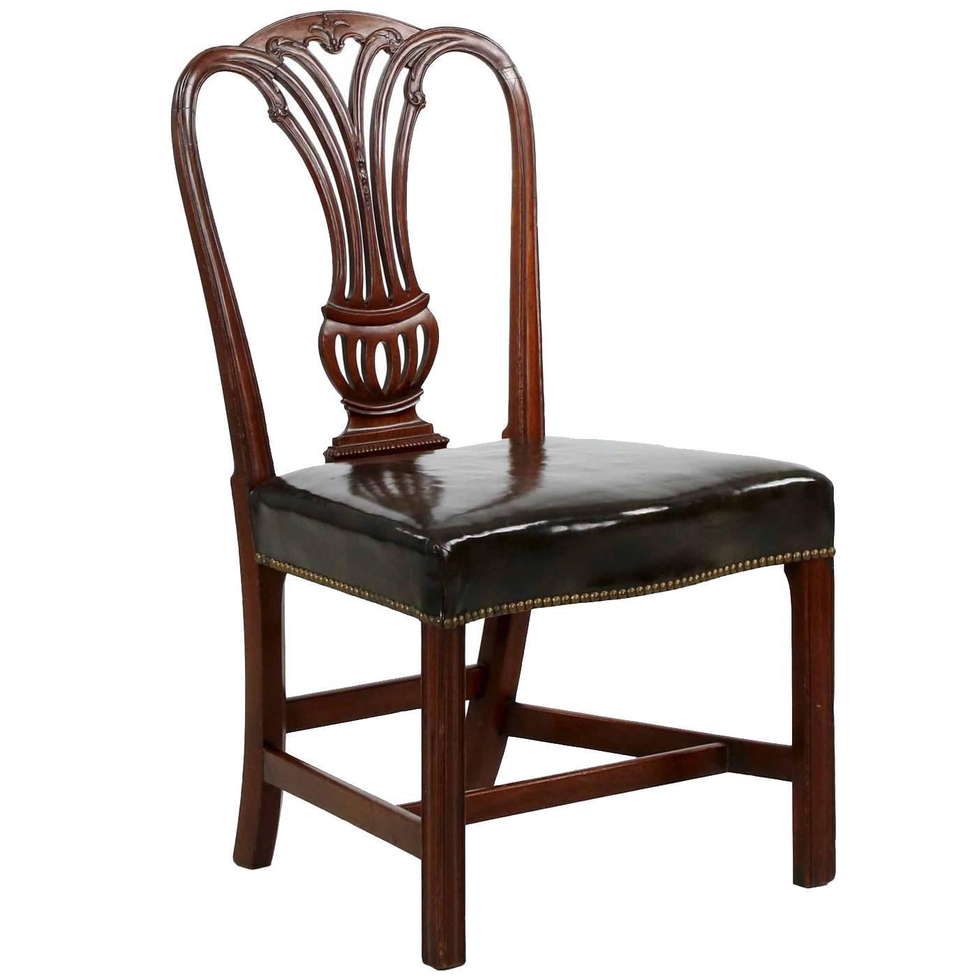 English Georgian Carved Mahogany Leather Antique Side Chair, Late English Georgian Carved Mahogany Leather Antique Side Chair, Late 18th Century at 1stdibs - English Georgian Carved Mahogany Leather Antique Side Chair, Late