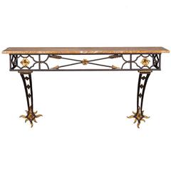 Vintage French Art Deco Gilded Iron Console Table Stone Top, circa 1930 11