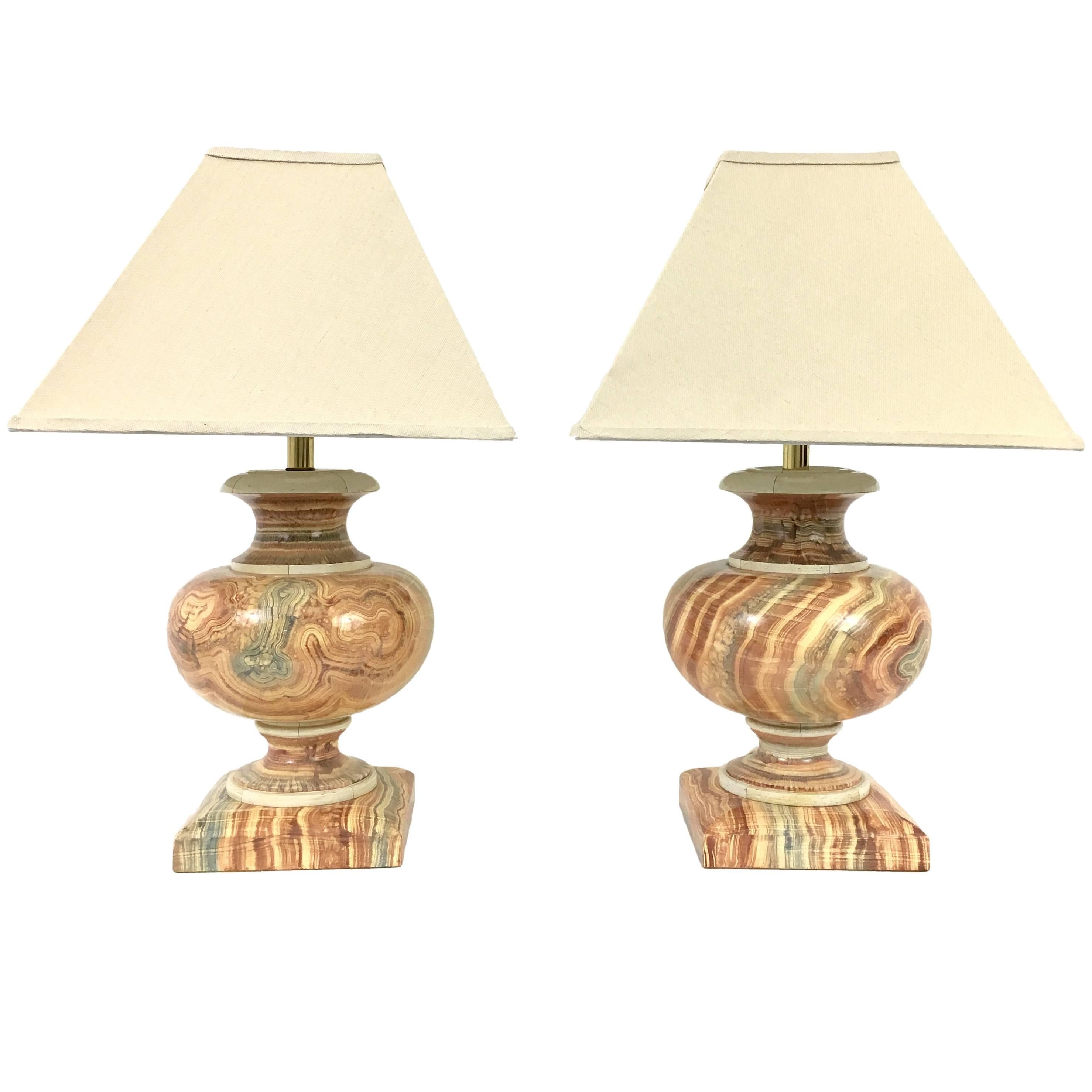 Jean Roger Faux Onyx Table Lamps For Sale