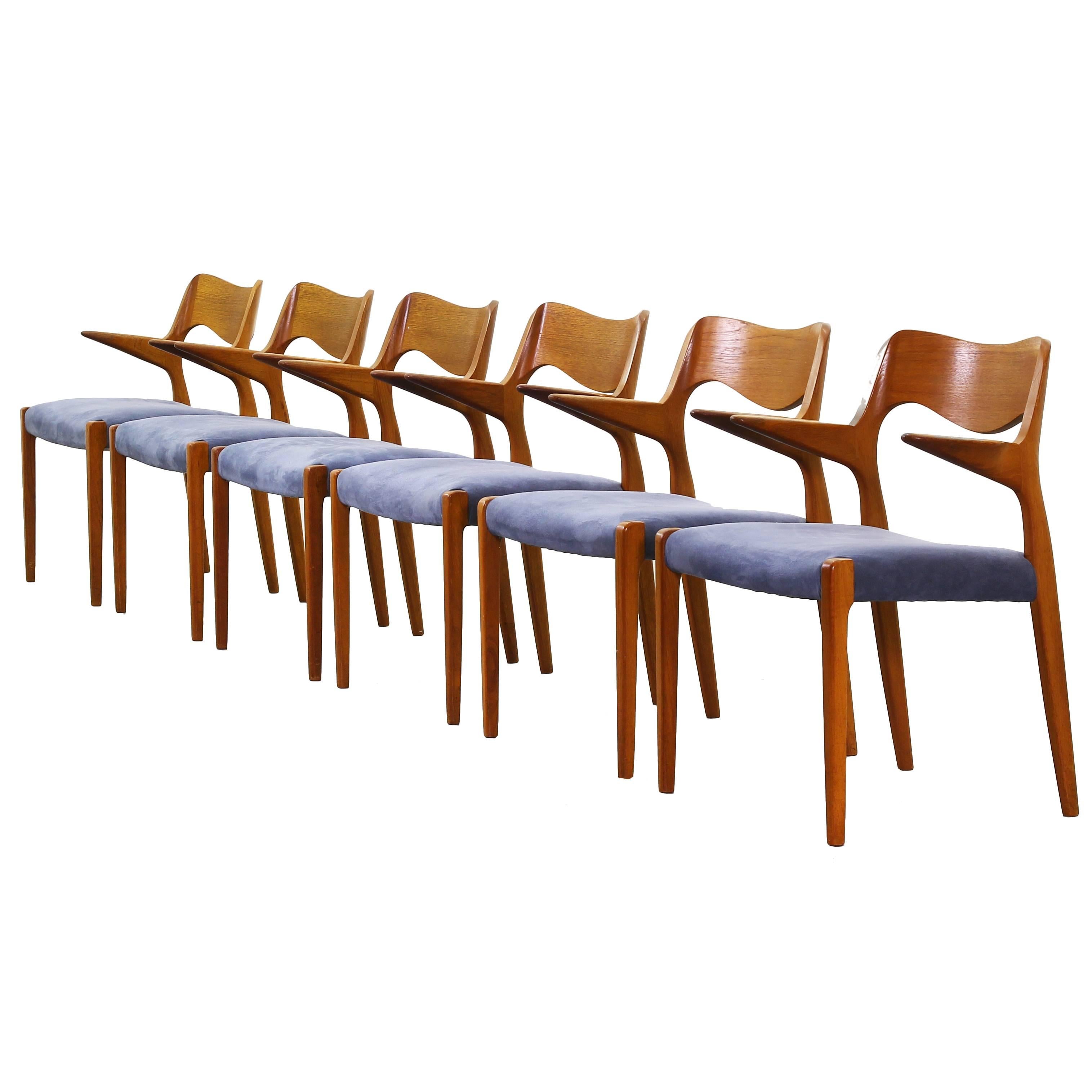 Set of Six Rare Danish Niels Møller Armchairs Dining Chairs Teak