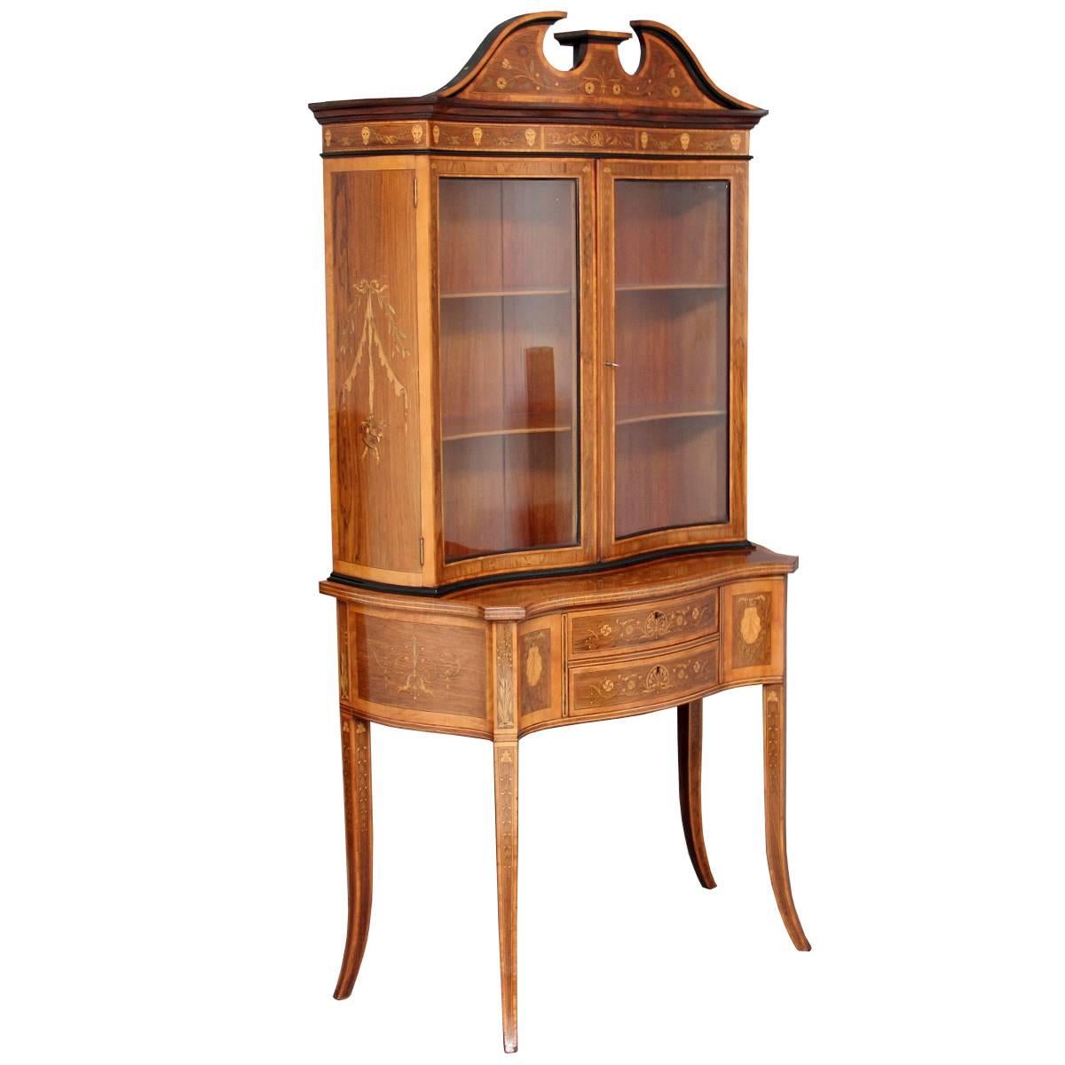 19th Century Sheraton Revival Inlaid Rosewood Display Cabinet