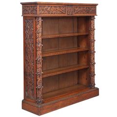 19th Century Carved Oak Victorian Open Bookcase