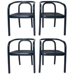 Set of Four Navy Painted Bentwood Armchairs 11