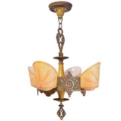Beardslee Williamson Polychrome Art Deco Slip Shade Chandelier 1
