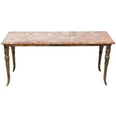 Louis XVI Style Marble-Top and Brass Coffee Table