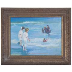 American Impressionist Oil on Canvas of Ocean Play 6