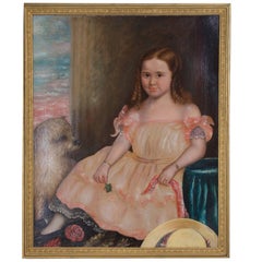 19th Century Oil on Canvas of Girl and Dog
