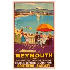Vintage Original 1935 Southern Railway Travel Advertising Poster for Weymouth Dorset