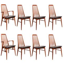 Set of Eight Teak "Eva" Dining Chairs by Niels Koefoed