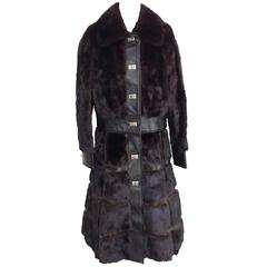 1970s Mod Gucci Style Mink and Leather, Two-Piece Full Length Coat 9