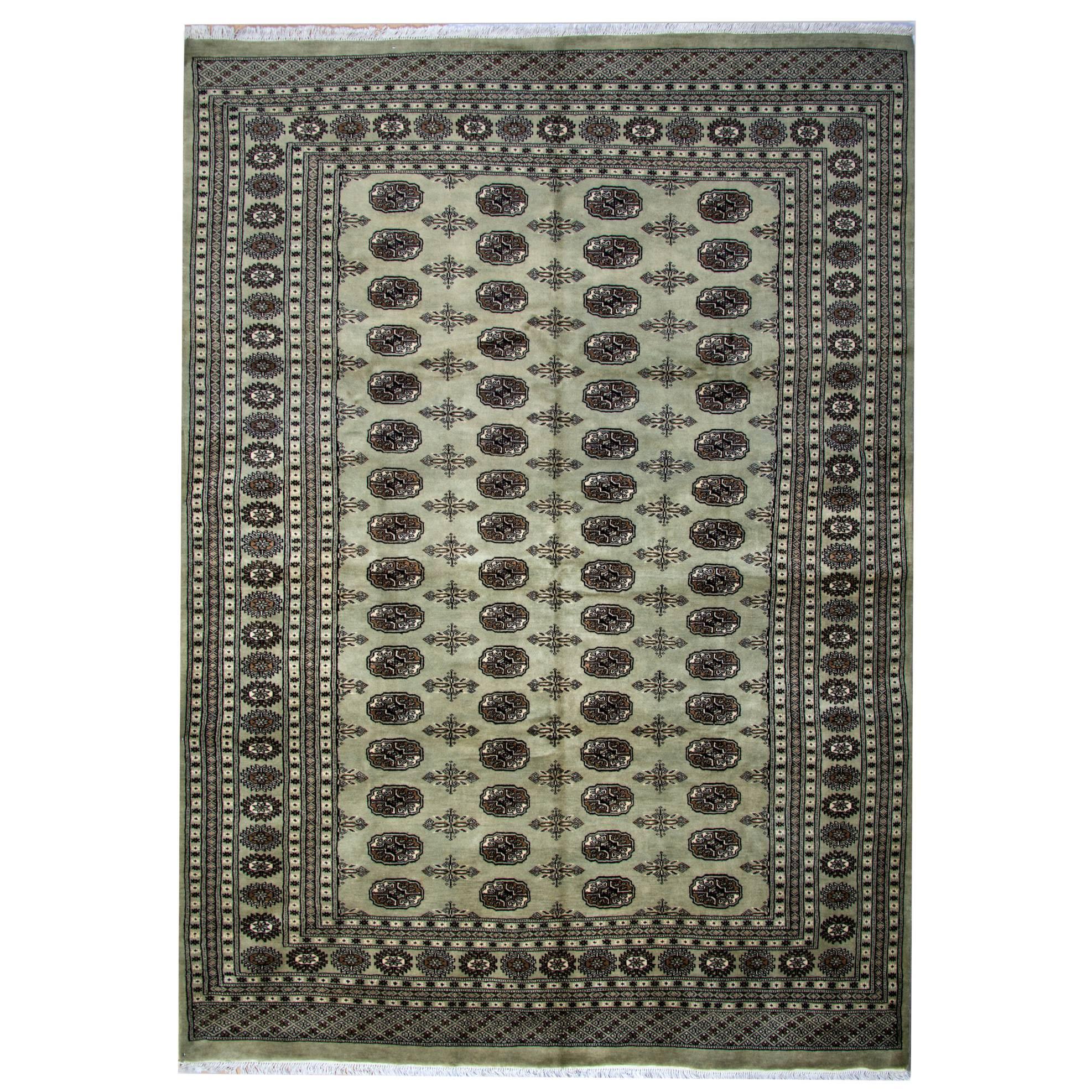 Handmade Large Rugs from Bukhara, Green Rug Pakistani Wool Carpet