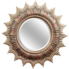Large 48" Round Hollywood Regency Polychrome Sunburst Mirror