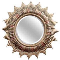 Large Hollywood Regency Polychrome Sunburst Mirror