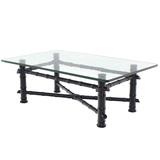 Faux Bamboo Black Lacquer Glass Top Coffee Table