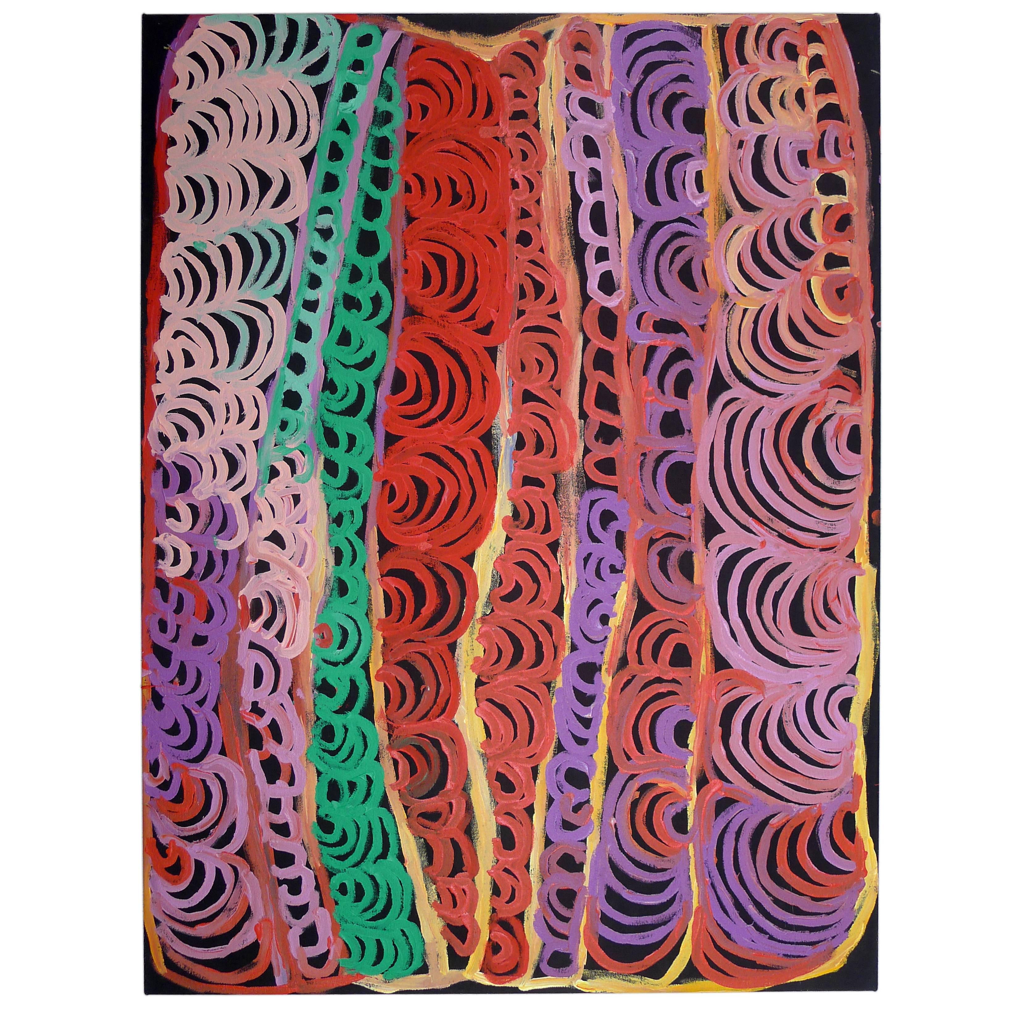 Brightly Colored Australian Aboriginal Acrylic Painting on Canvas