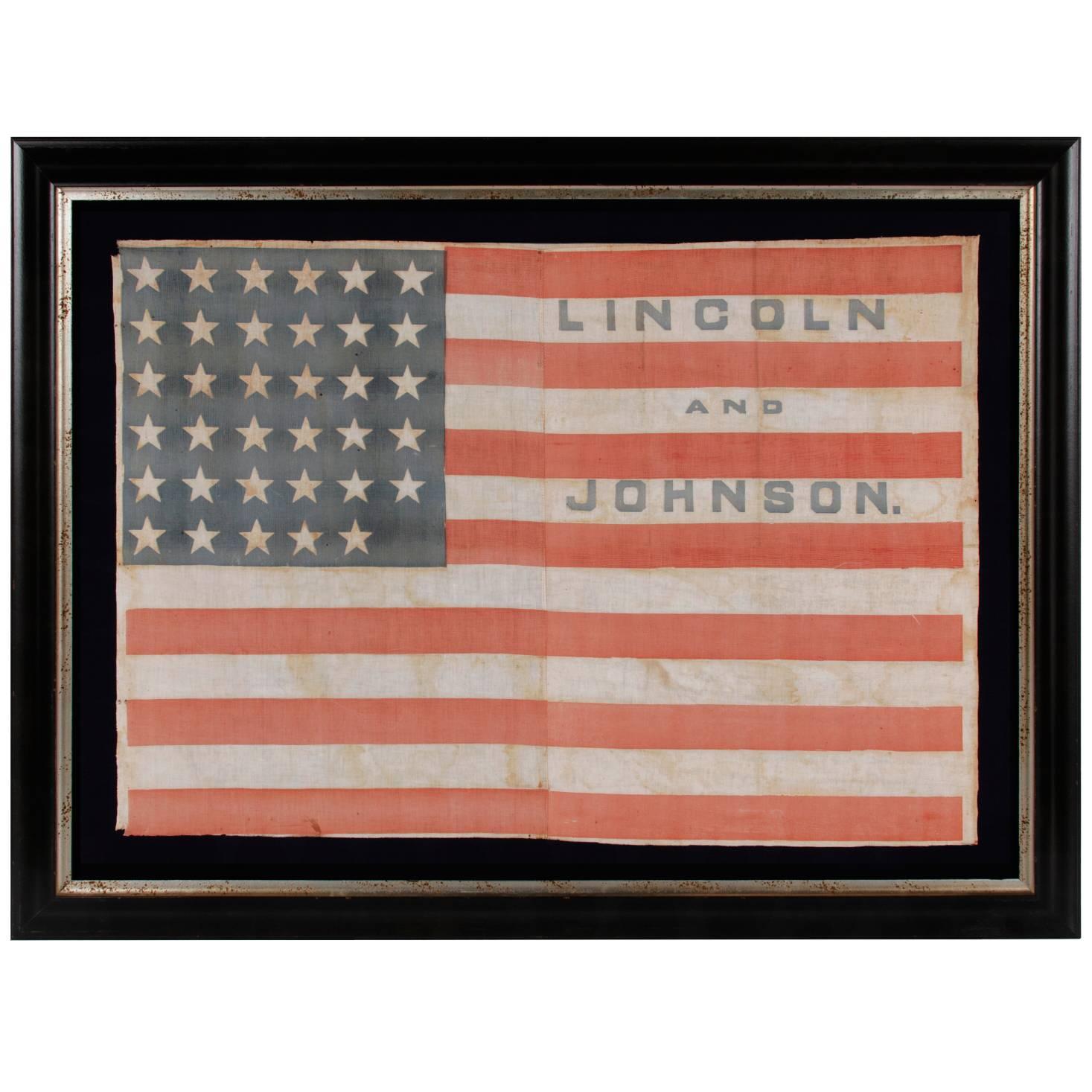 35 Stars in a Notched Pattern on a Flag Made for the Lincoln & Johnson Campaign
