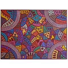 Multicoloured Australian Aboriginal Painting with Bold Graphic Lines
