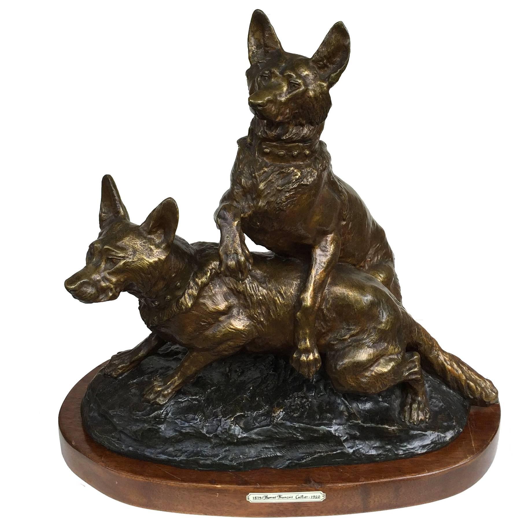 French Thomas Francois Cartier Bronze Sculpture of Two Dogs For Sale