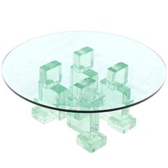 Vintage Thick Heavy Solid Glass Blocks Glass Top Coffee Table
