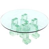 Table basse épaisse et lourde en verre massif avec plateau en verre
