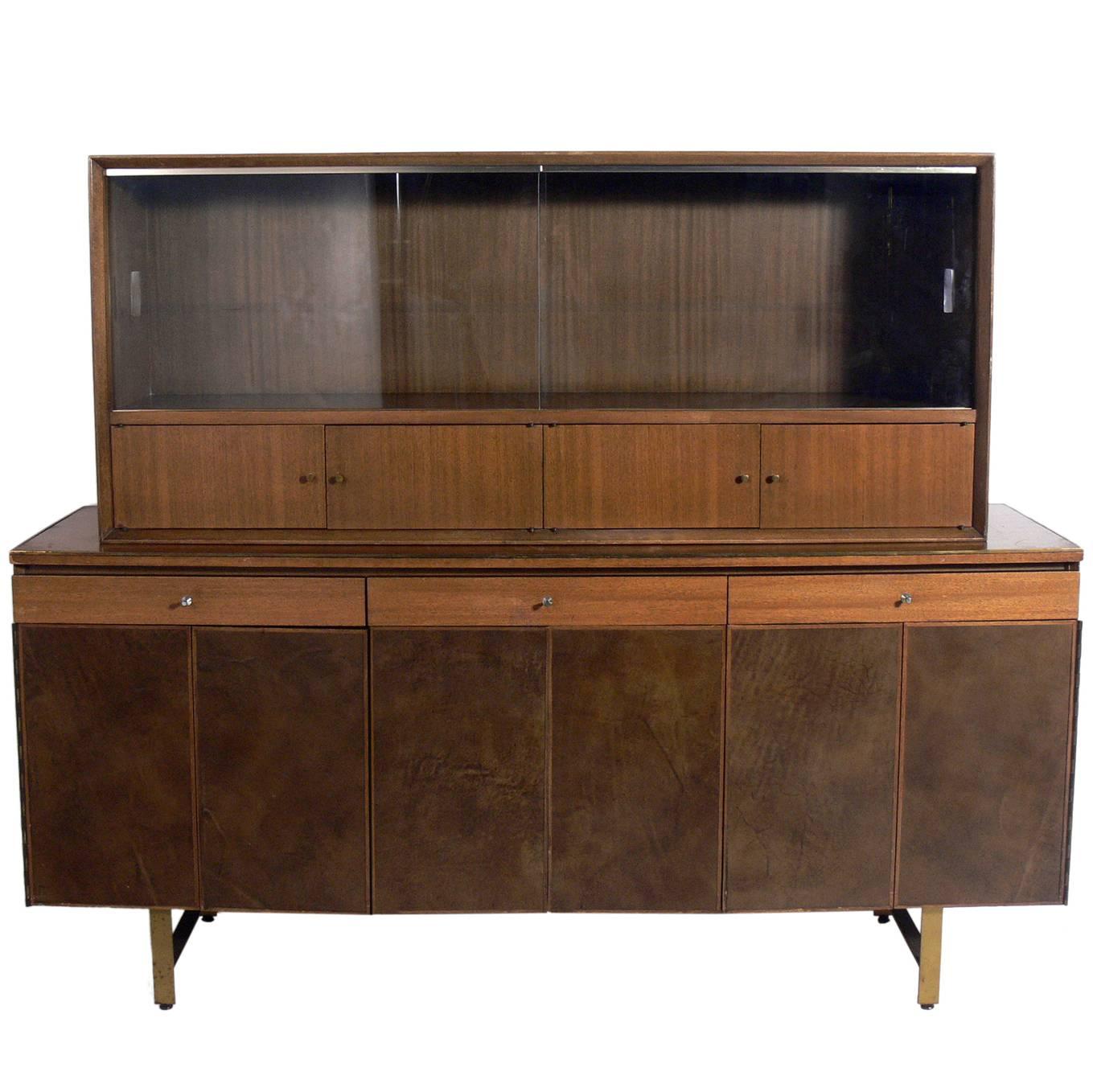 Modern Leather Front Credenza by Paul McCobb