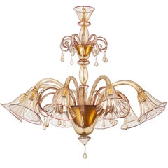 Magnificent Murano Blown Glass Chandelier by Venini with Red Accent, 1920s