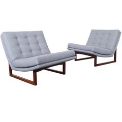 Vintage Tufted Walnut Lounge Chairs by Milo Baughman