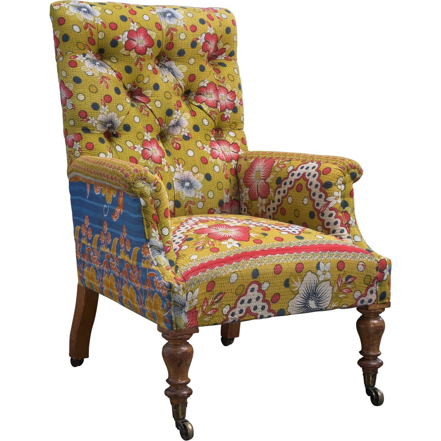 Country House Armchair in Indian Fabric For Sale at 1stdibs