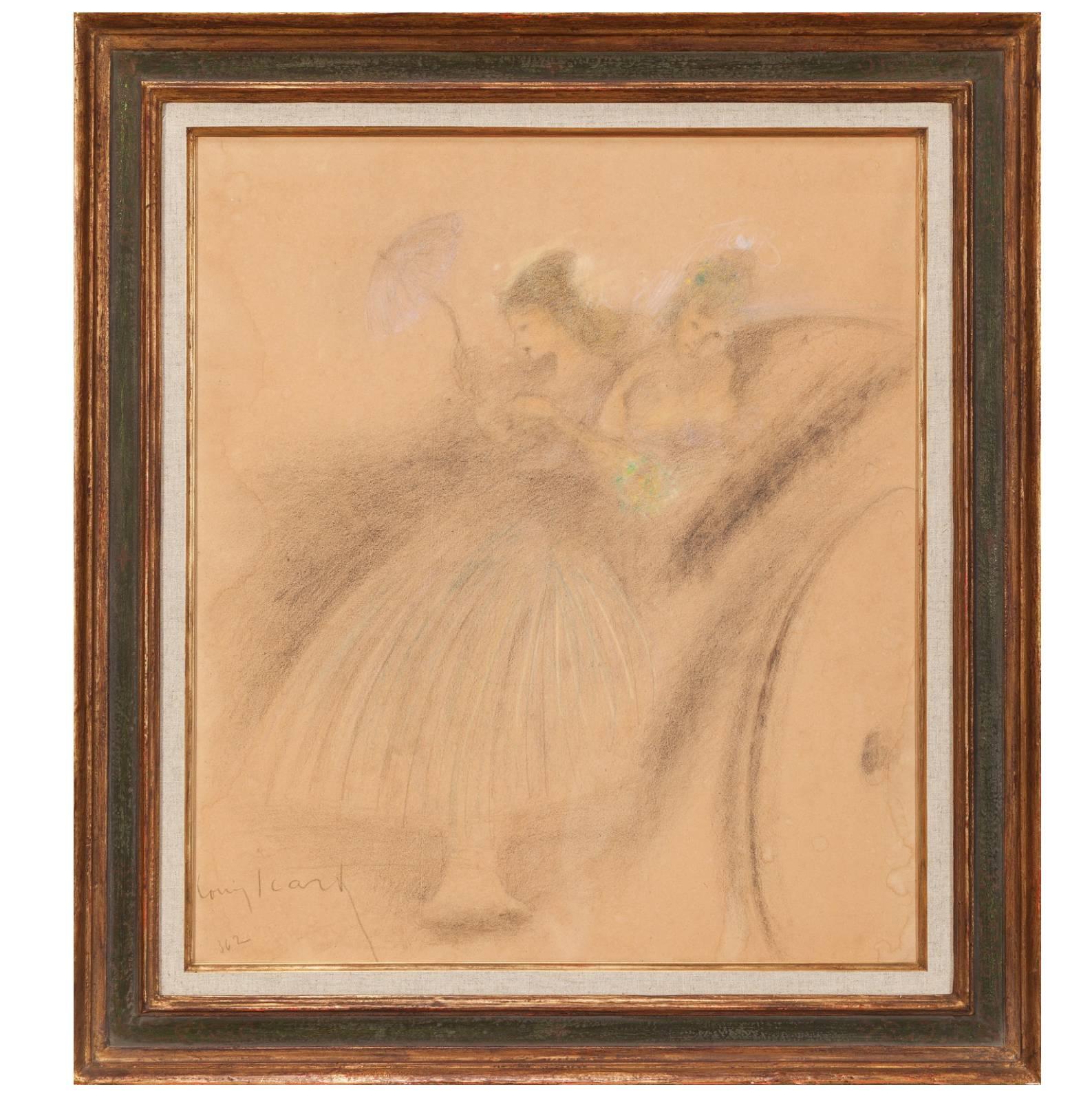 Louis Icart, French, 1888-1950 Ladies in a Carriage Pastel on Paper For Sale