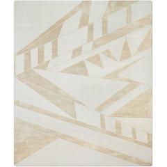 'Deco_Silver Blue' Hand-Knotted Tibetan Contemporary Geometric Rug Wool & Silk