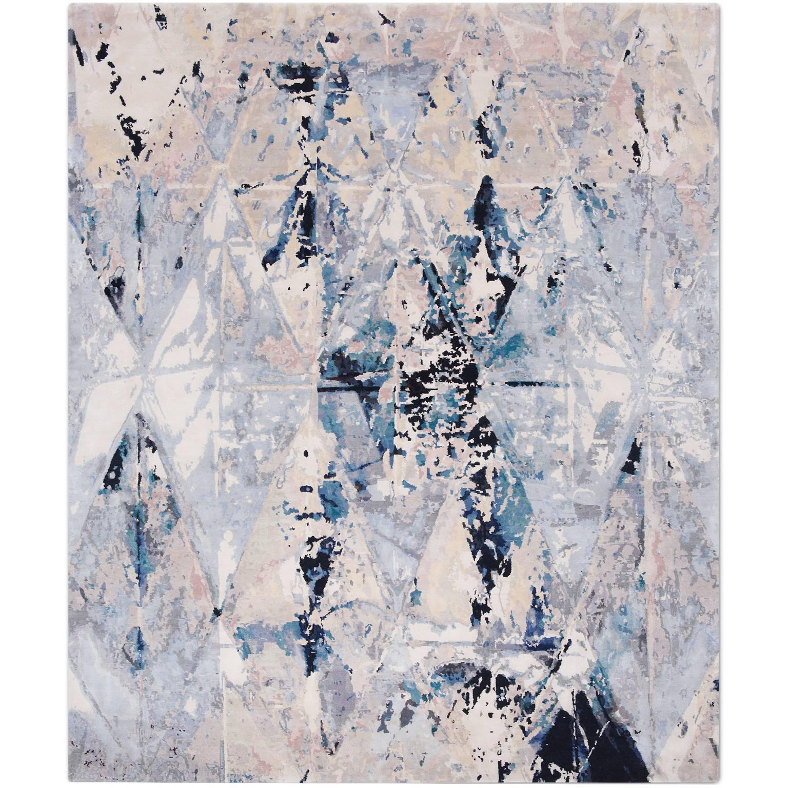 'Mirror_Original' Hand-Knotted Tibetan Contemporary Abstract Rug Wool & Silk For Sale