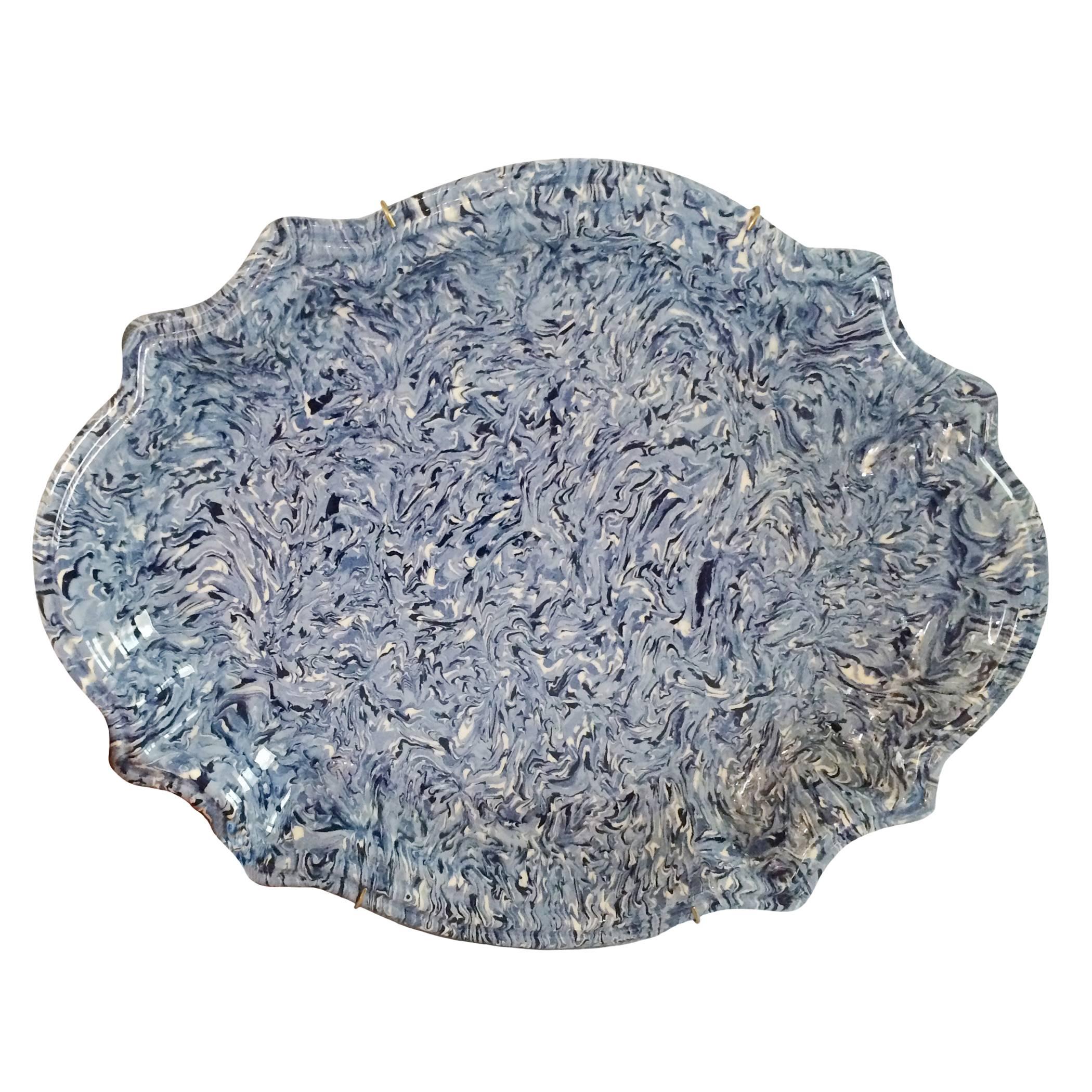 19th Century French Blue Marbelized Platter from Apt For Sale