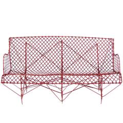 Sculptural Wire Bench in Original Red Paint