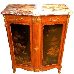 Antique French Chinoiserie Japonism Laquer Marble Top Commode in Style of Linke