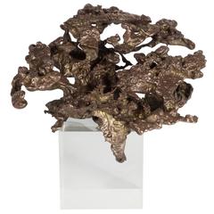 Mid-Century Modernist Brutalist Free-Form Bronze Sculpture on Lucite Plinth