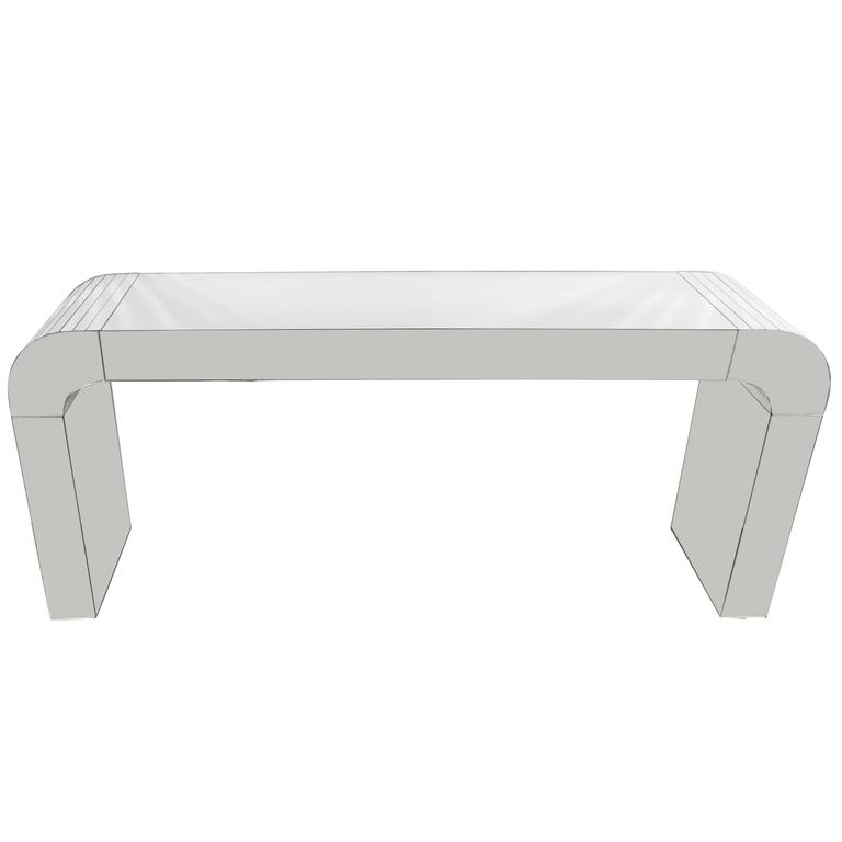 Mid Century Modernist Fully Mirrored Waterfall Console Table