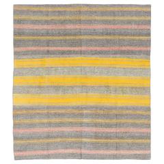 Unusual Pala Kilim with Yellow, Pink and Gray Stripes