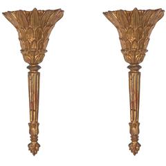 Pair of Electrified Italian Carved Giltwood Sconces