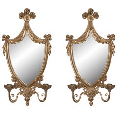 Pair of Adams Style Carved Giltwood Mirrored Sconces