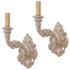 Pair of Italian Hand-Carved Beechwood Electrified Sconces