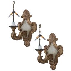 Pair of Italian Carved Parcel-Gilt Electrified Sconces