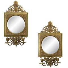 Pair of 19th Century Brass and Mirror Sconces