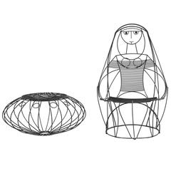 Rare, Authentic John Risley Wire Lounge Chair and Ottoman 7