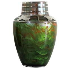 Loetz Titania Gre Art Nouveau Vase with Silver Overlay