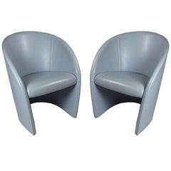 Pair of Italian Poltrona Frau Intervista Blue Leather Chairs