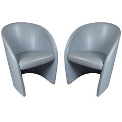 Pair of Italian Poltrona Frau Intervista Blue Leather Chairs
